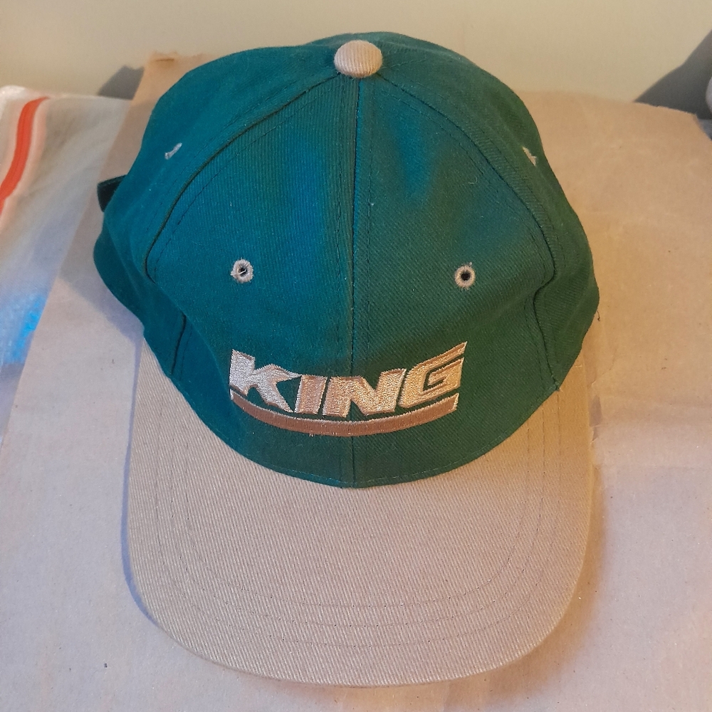 Vintage A.J.M Headwear Green and Tan KING Baseball Cap
